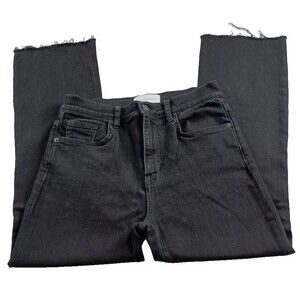 Current Elliott Womens Straight Denim Jeans Black High Waist Raw Hem Size 27